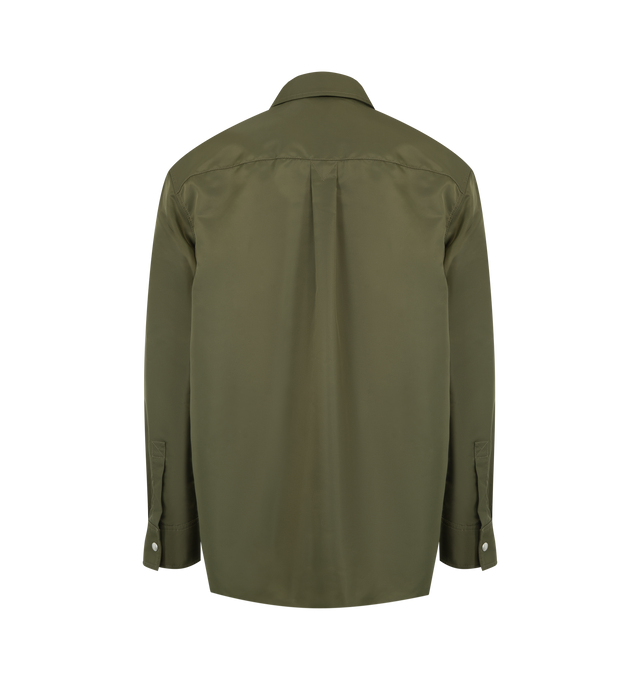 Image 2 of 2 - GREEN - BOTTEGA VENETA Nylon Overshirt featuring water-repellent satin nylon, a zipper pull with signature metal knot detail and relaxed fit. 100% polyamide. Made in Italy.