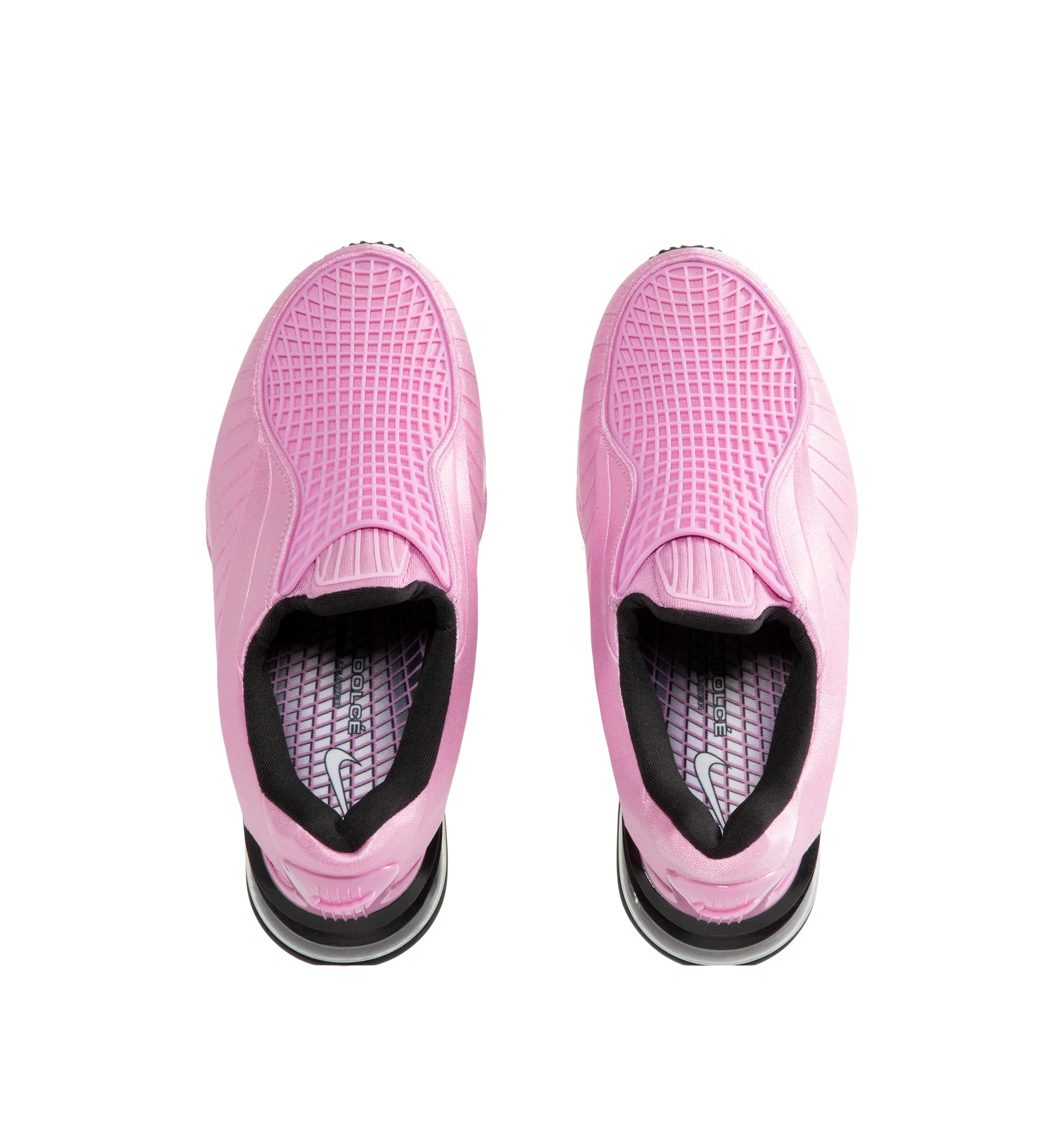 Image 5 of 5 - PINK - Nike Women's Air Max Dolce Shoes feature a laceless molded upper with an overlay cage and the distinctive Air Max silhouette. Designed for easy slip-on wear, the style is finished with visible Max Air cushioning in the heel for lightweight support and comfort. A foam midsole provides additional cushioning with every step. Midsole: Foam. Cushioning: Visible Max Air Unit. Closure: Slip-On.
