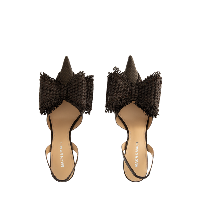 Image 4 of 4 - BROWN - MACH MACH Raffia Fringed Slingback Sandals featuring a pointed toe, a slingback strap, raffia and fringe detailing and a bow detail. 85MM. 100% raffia. Sole: 100% calf.