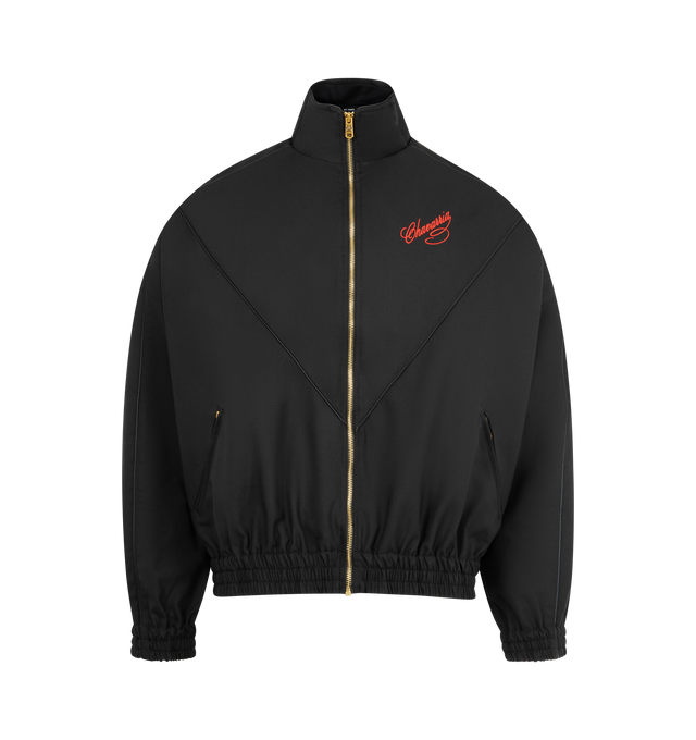 Image 1 of 5 - BLACK - WILLY CHAVARRIA Ruff Ryder Jacket featuring a nylon taffeta piped throughout, full lining, script inspired logo, stand collar, zip closure, zip pockets and elasticated trims. 100% nylon. Made in the USA.