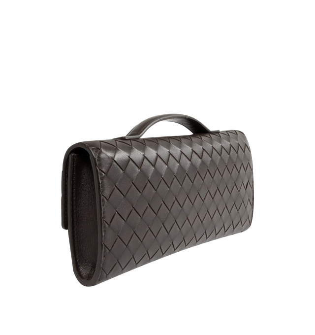 Image 3 of 4 - BLACK - BOTTEGA VENETA Andiamo Clutch featuring top handle, intrecciato leather with signature metallic knot closure, six card slots and one additional pocket. 5.1" x 12.2" x 1.2. Lambskin, calfskin. Made in Italy.