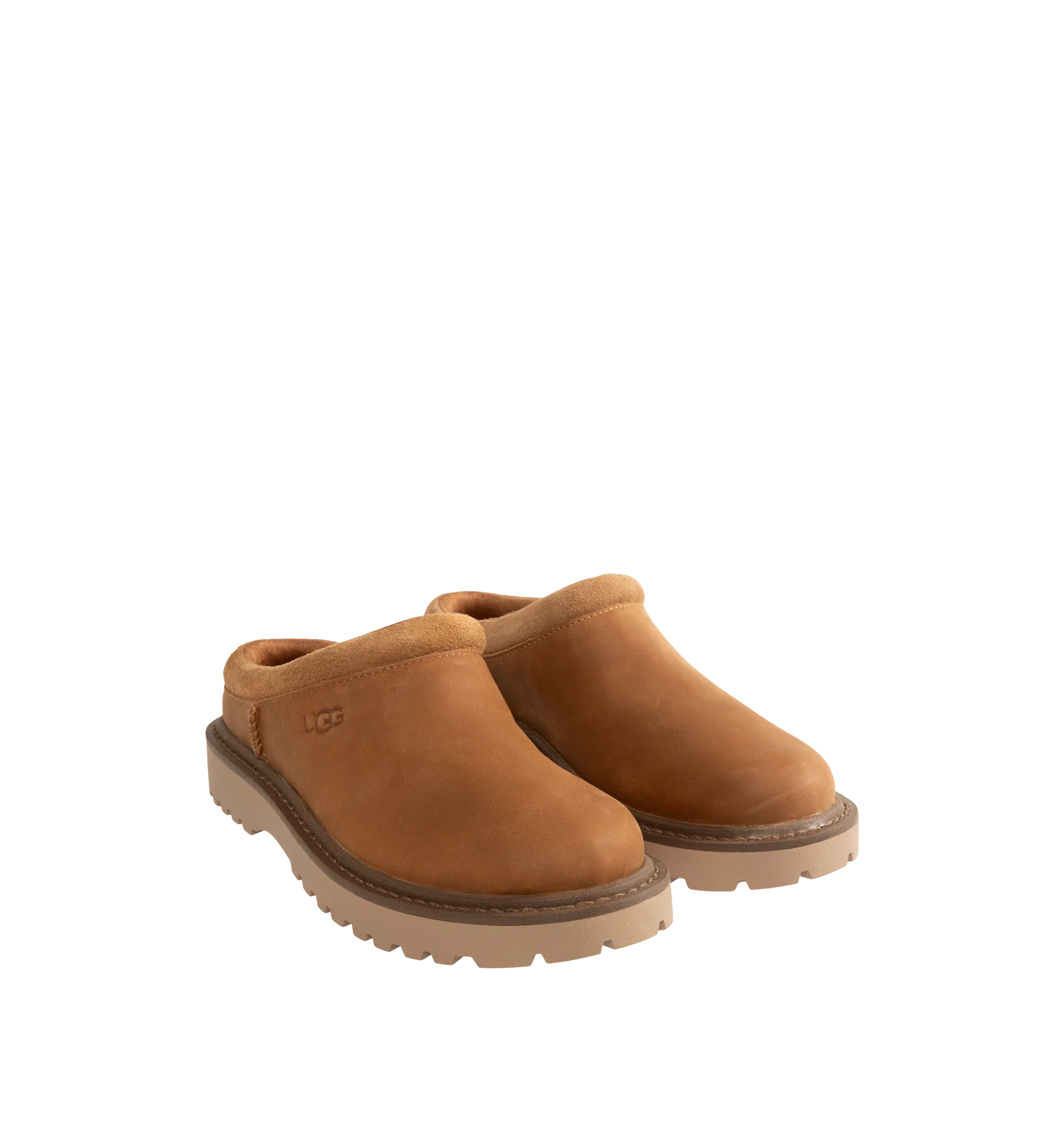 Image 2 of 4 - BROWN - UGG Men's Birch Clog II is crafted from premium suede and features a slip-on clog silhouette with a soft lining and cushioned footbed for exceptional everyday comfort. These designer clogs combine UGG's signature cozy feel with durable construction, making them a versatile choice for both indoor and outdoor wear. Main Material: Suede. Lining: Soft Textile. Sole: Rubber.
