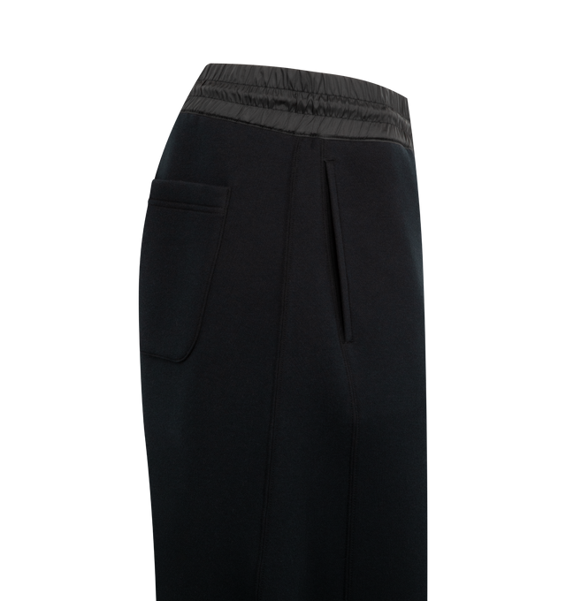 Image 3 of 3 - BLACK - SACAI Sponge Sweatpants featuring cotton-blend jersey sweatpants, drawstring at elasticized waistband, three-pocket styling, zip fly. 62% cotton, 38% polyester. Made in Japan.