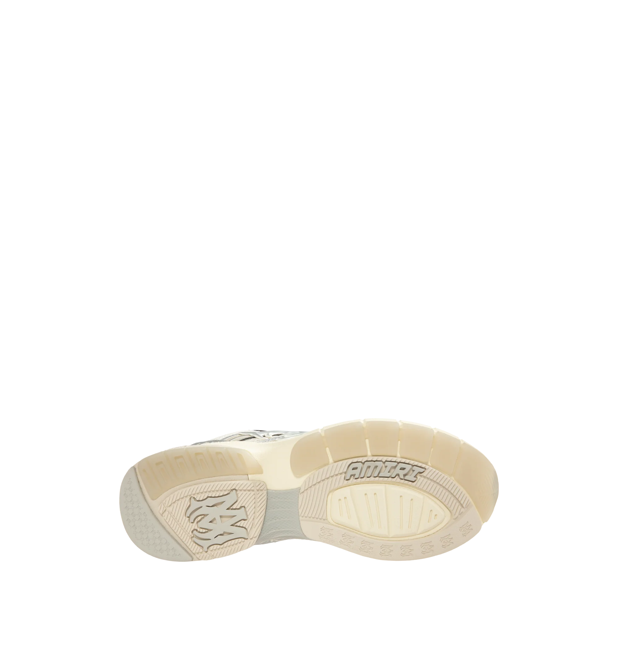 Image 4 of 5 - WHITE - Amiri Men's Metallic M-Tech Sneakers feature a mixed silver mesh-and-leather upper with metallic detailing and the signature MA icon. Inspired by technical running shoes, the design is set on a sculpted rubber sole. Main Material: 100% Polyurethane. Upper: Mesh and Leather. Sole: Rubber. Made in Vietnam.