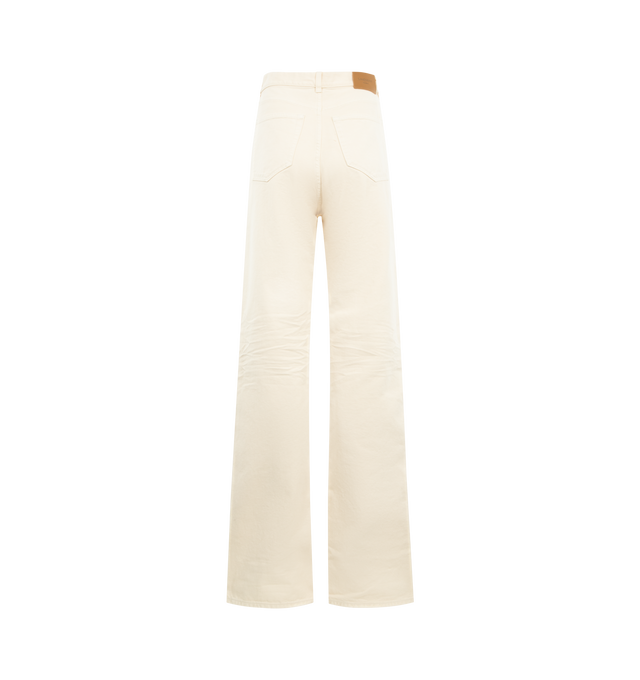 Image 2 of 3 - WHITE - SAINT LAURENT V-Waist Long Baggy Jeans featuring high waist, five pocket style, a long wide fit, v cut waistline, certified cotton, button closure with button fly, waistband with belt loops and saint laurent paris embossed leather jacron. 100% cotton. Made in Italy.