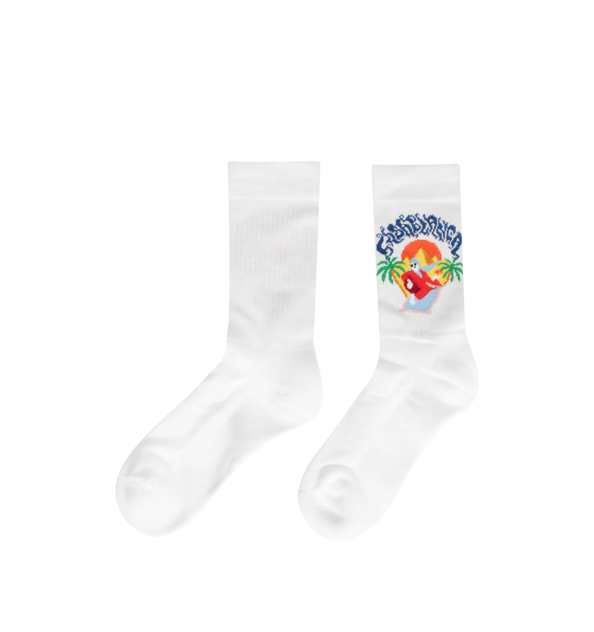 Image 2 of 2 - WHITE - The Casablanca Men's white Eveil Ancestral Socks are a sports design crafted from a cotton blend, featuring the house's Casa artwork and signature diamond logo. 87% recycled cotton 12% polyamide 1% elastane. Made in Portugal