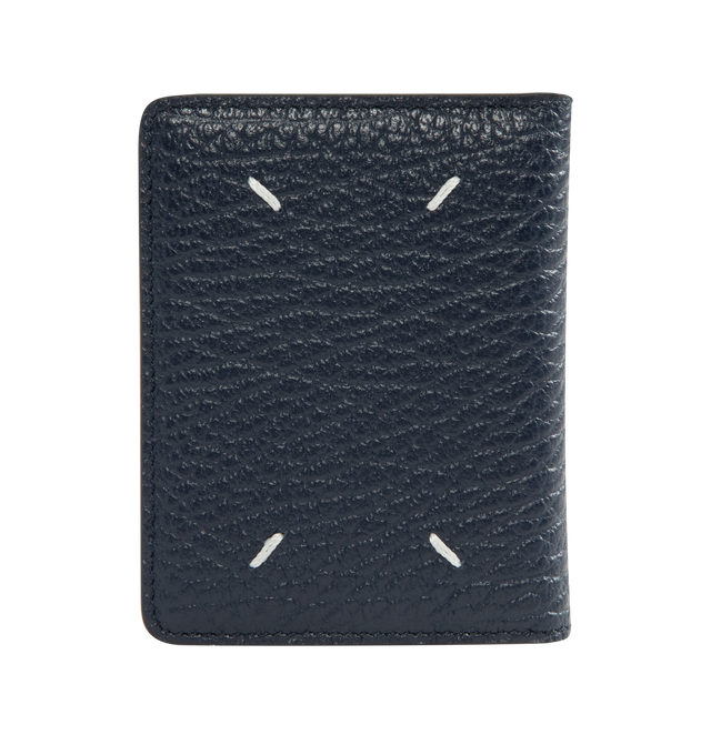 Image 1 of 3 - NAVY - MAISON MARGIELA Four Stitches Keyring Cardholder featuring embossed grainy leather, keyring chain, snap button closure, multiple card holders and four stitches at the back. 100% calf leather.