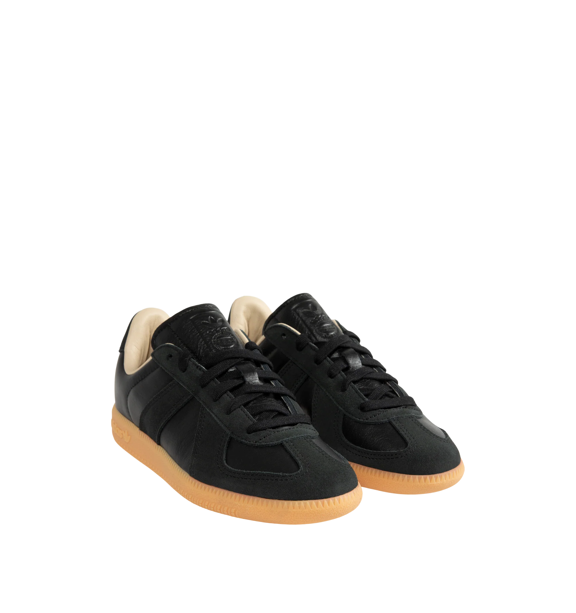 Image 2 of 5 - BLACK - Adidas Mens BW Army Shoes are crafted from leather with premium suede overlays. Features a regular fit, lace-up closure, leather sockliner, rubber outsole, and adidas logo detailing on the tongue, sockliner, and tooling. Upper: Leather with Suede Overlays; Sockliner: Leather; Outsole: Rubber. Made in Vietnam.