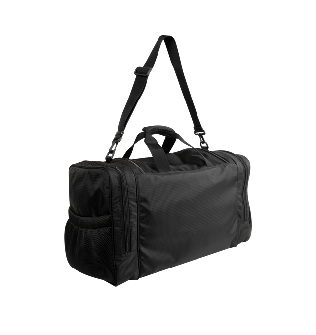 Image 2 of 3 - BLACK - BALENCIAGA Hike Gym Bag featuring flat top handles with grip strap closure, adjustable, removable shoulder strap, dual U-zip closure to main compartment, two side U-zip pockets, two side mesh pockets, front mesh zip pocket and drawstring detail on the front. 13.8"H x 10.2"W. Nylon, polyurethane and polyester. Made in Italy