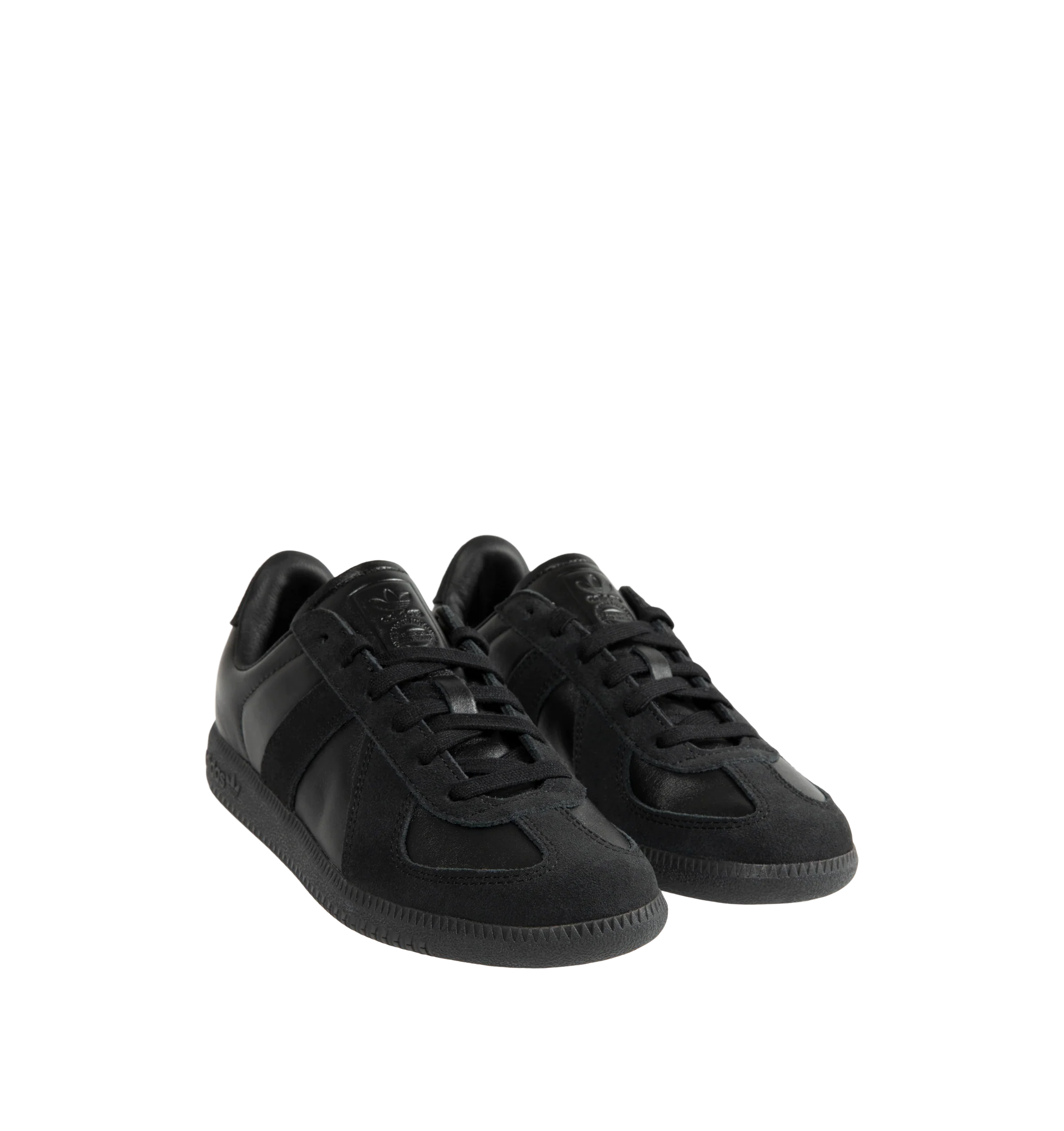 Image 2 of 5 - BLACK - Adidas Mens BW Army Shoes are crafted from leather with premium suede overlays. Features a regular fit, lace-up closure, leather sockliner, rubber outsole, and adidas logo detailing on the tongue, sockliner, and tooling. Upper: Leather with Suede Overlays; Sockliner: Leather; Outsole: Rubber. Made in Vietnam.