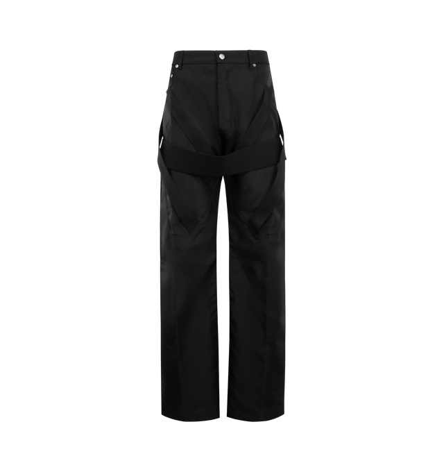 Image 1 of 3 - BLACK - RICK OWENS Megastrapped Geth Jeans featuring button fly, 5-pocket styling, front strappy design and midweight ripstop canvas blend fabric. 97% polyamide, 3% polyurethane. Made in Italy.