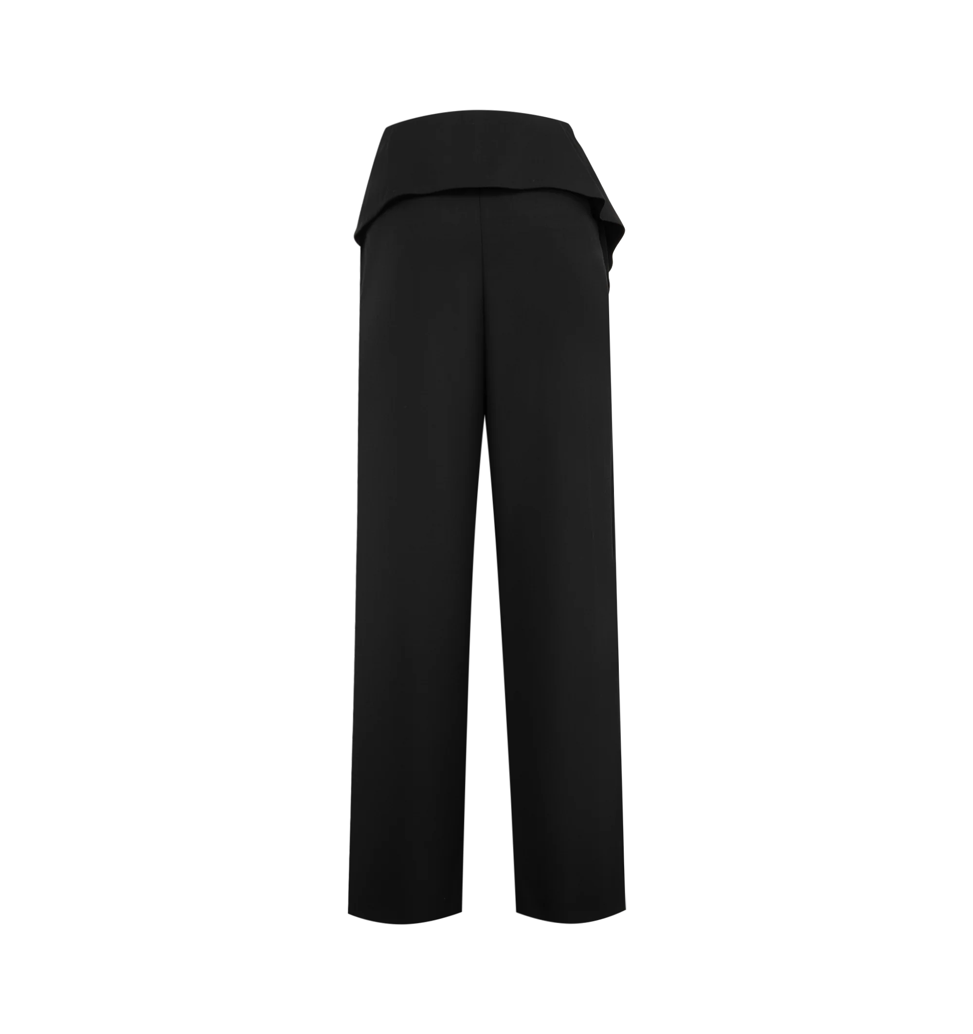 Image 2 of 3 - BLACK - Loewe Women's Draped Trousers are crafted from lightweight fluid wool and feature an asymmetric draped front with a flap at the waist. Designed with a relaxed fit, regular length, mid waist, and wide-leg silhouette, they are finished with a concealed hook-and-button fastening, side seam pockets, rear welt pockets, and signature Double L embroidery at the front. Main Material: 100% Wool. Made in Italy. 