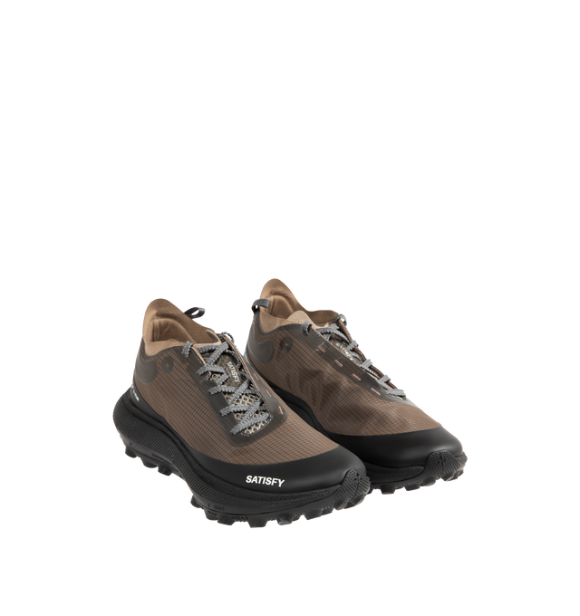 Image 2 of 5 - BROWN - SATISFY The Rocker Sneaker featuring Rippy 66 mesh upper with Vibram rubber sole, asymmetrical lace-up front, Cushioned Euforia Super Foam footbed, TuneLug outsole for enhanced grip, control, and edge hold on technical descents, Rippy 66 monomesh for strength, durability, breathability, and resilience, notched, textured laces and back pull tab.