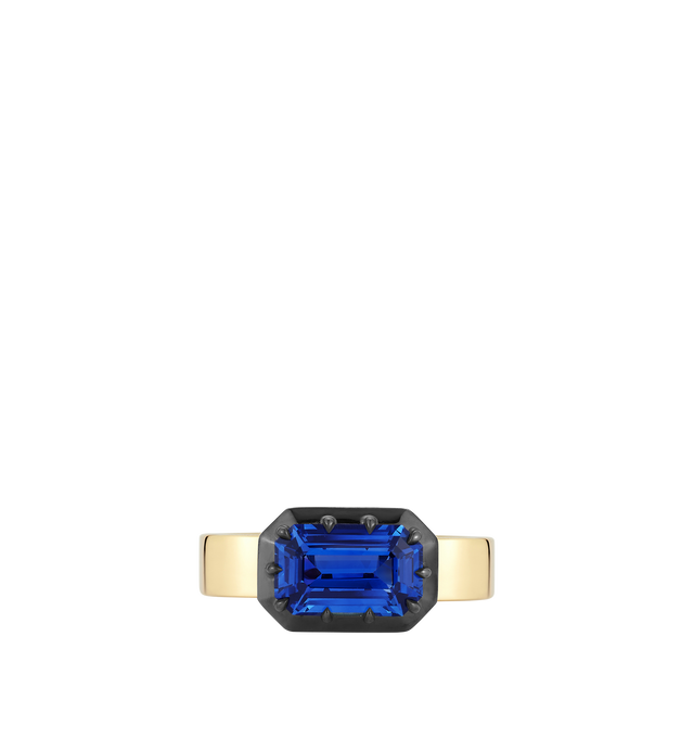 Image 2 of 2 - GOLD - JEMMA WYNNE Blair Blue Sapphire Ring featuring One of a Kind, 18k Yellow Gold with Black Rhodium, Blue Sapphire - 2.6cts and Band Width - 4.5mm. Cheap Luxury Handbag Shop offers a range of initial pieces from this collection in-store. For personal consultation and detailed information about jewelry, please contact our dedicated stylist team at personalshopping@hirshleifers.com. This item may be restricted for online purchase to international clients. For assistance purchasing this item please conta