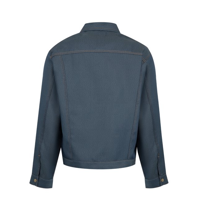 Image 2 of 3 - BLUE - NEEDLES Penny Jean Jacket in poly twill featuring snap button closure, four front pockets, classic collar, contrast stitching and button cuffs. 100% polyester. 