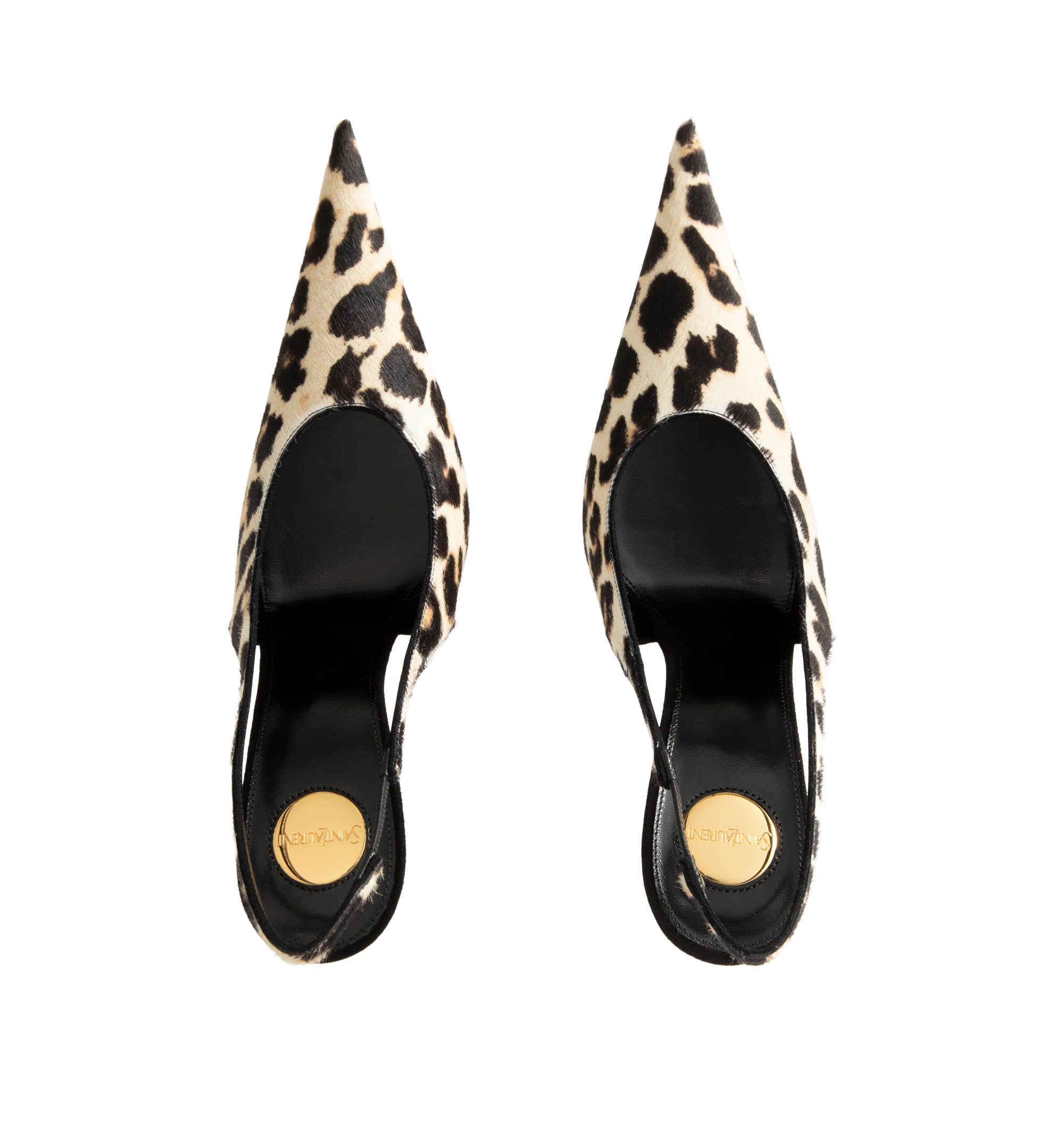 Image 4 of 4 - MULTI - GUERMANTES slingback pumps in pony-hair leather. Saint Laurent Womens Slingback Pumps are crafted from calfskin, goatskin, and lambskin leather. Feature a leopard-print finish, pointed toe, elasticized slingback strap, covered stiletto heel, leather sole, and 11 cm heel height. Main Material: Calfskin, Goatskin, Lambskin; Sole: Leather. Made in Italy.