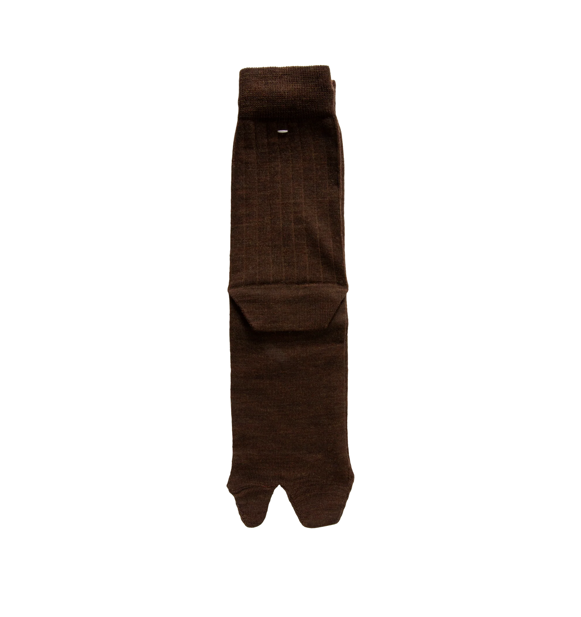 Image 1 of 2 - BROWN - Maison Margiela Tabi Socks are crafted from a wool-blend jersey and feature the Maison's iconic split-toe construction inspired by traditional Japanese tabi socks. Designed with ribbed cuffs, a mid-calf length silhouette, and the signature single white stitch at the back, these socks combine comfort with a distinctive archival design. Main Material: 78% Wool, 22% Polyamide. Made in Italy.