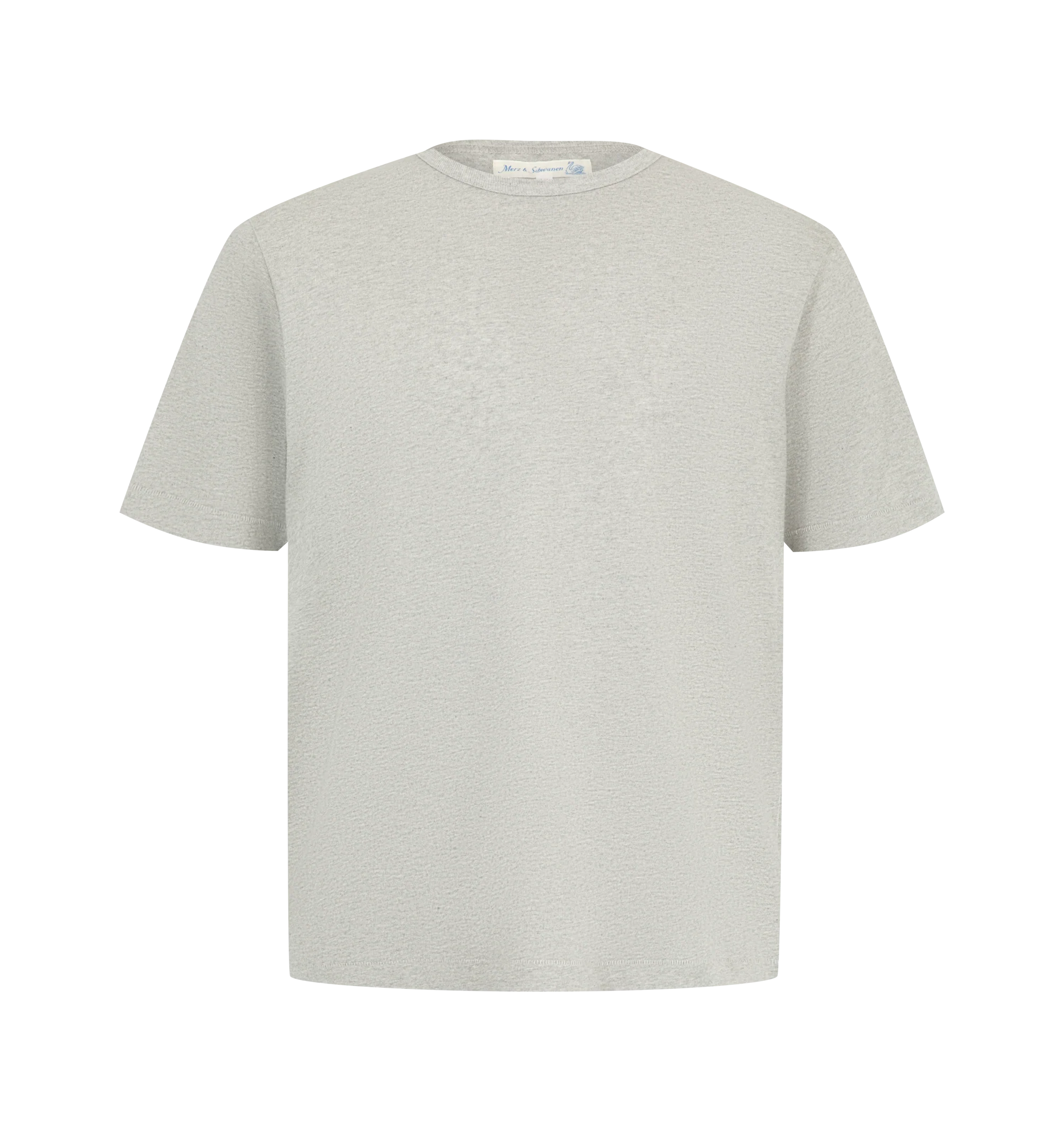 Image 1 of 2 - GREY - Merz B. Schwanen Sturdy Jersey T-Shirt featuring classic fit with side seams, cropped, triangular underarm inserts, crew neck and short sleeves. 100% organic cotton. Made in Germany.