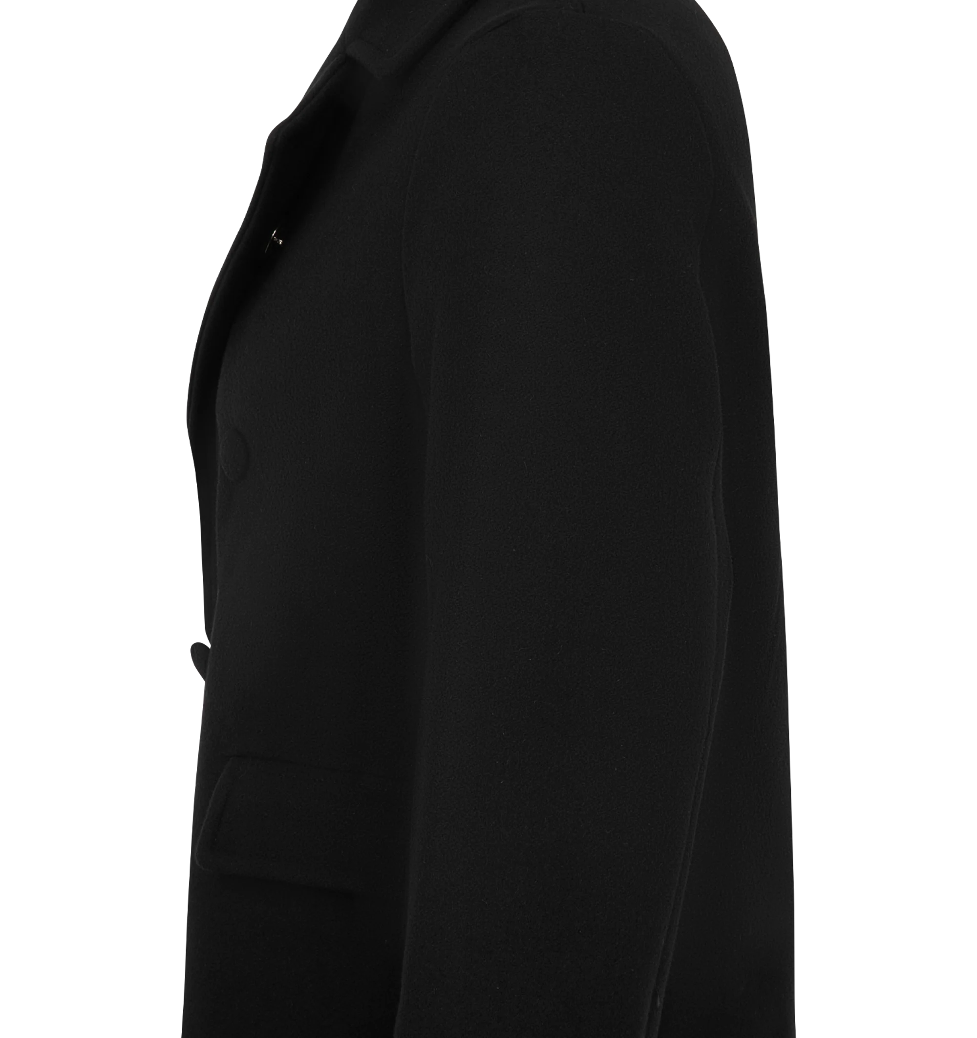 Image 3 of 3 - BLACK - Toteme Men's Trench Coat is crafted in wool featuring a double breasted button closure, two welt side pockets. Materials: 100% RWS Wool; Lining: 100% Viscose.