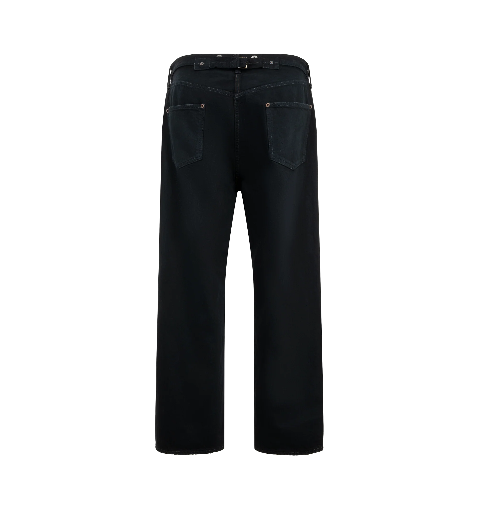 Image 2 of 3 - BLUE - A.Presse Men's No.22 Washed Wide Denim Pants feature a wide-leg silhouette crafted from premium cotton denim and finished with a specialized washing and dyeing process for a vintage-inspired look. These designer denim pants combine relaxed proportions with exceptional Japanese craftsmanship, making them a versatile staple for everyday wear. Main Material: 100% Cotton. Made in Japan.