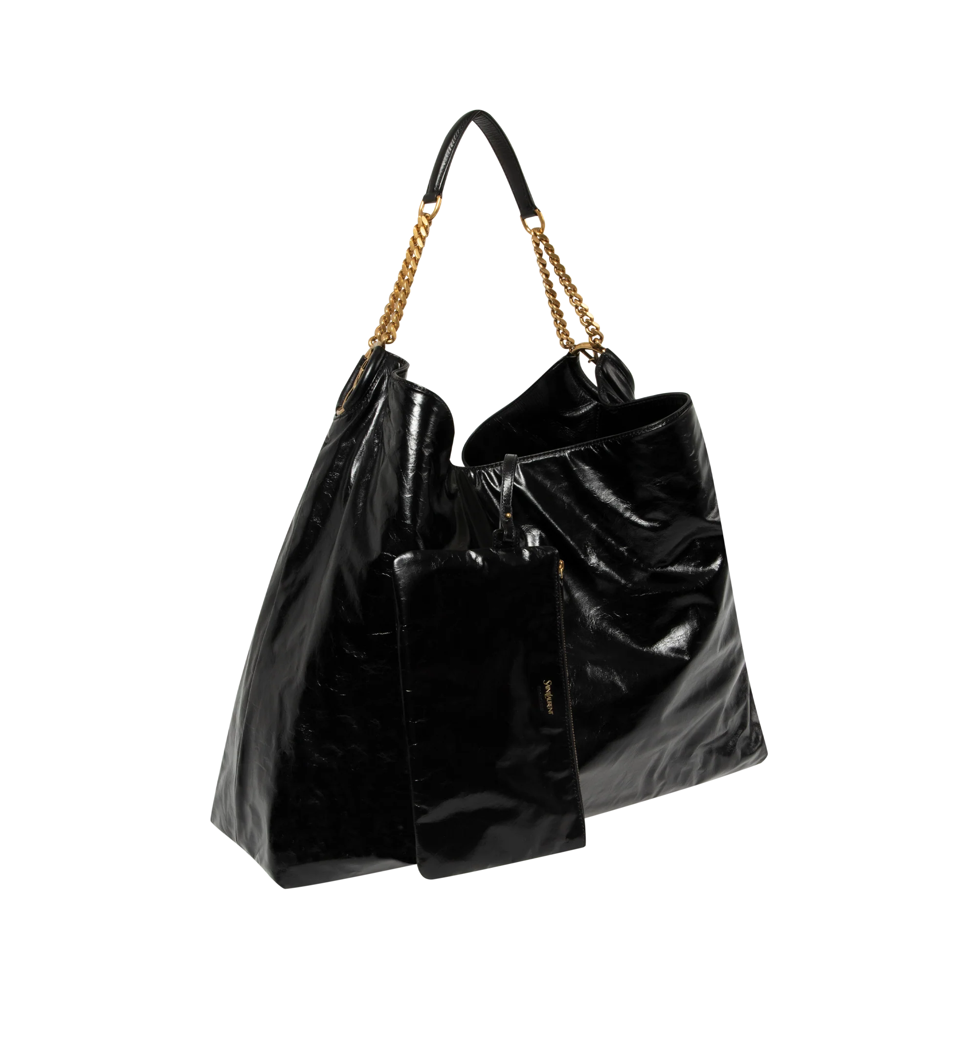 Image 2 of 4 - BLACK - Saint Laurent Womens Hobo Bag is crafted from lustrous calfskin leather. Features a slouchy silhouette, signature Cassandre ring detail, shoulder strap, magnetic closure, removable zip pouch, suede lining, and bronze-tone hardware. Main Material: Calfskin Leather; Lining: Suede; Hardware: Brass. Made in Italy.