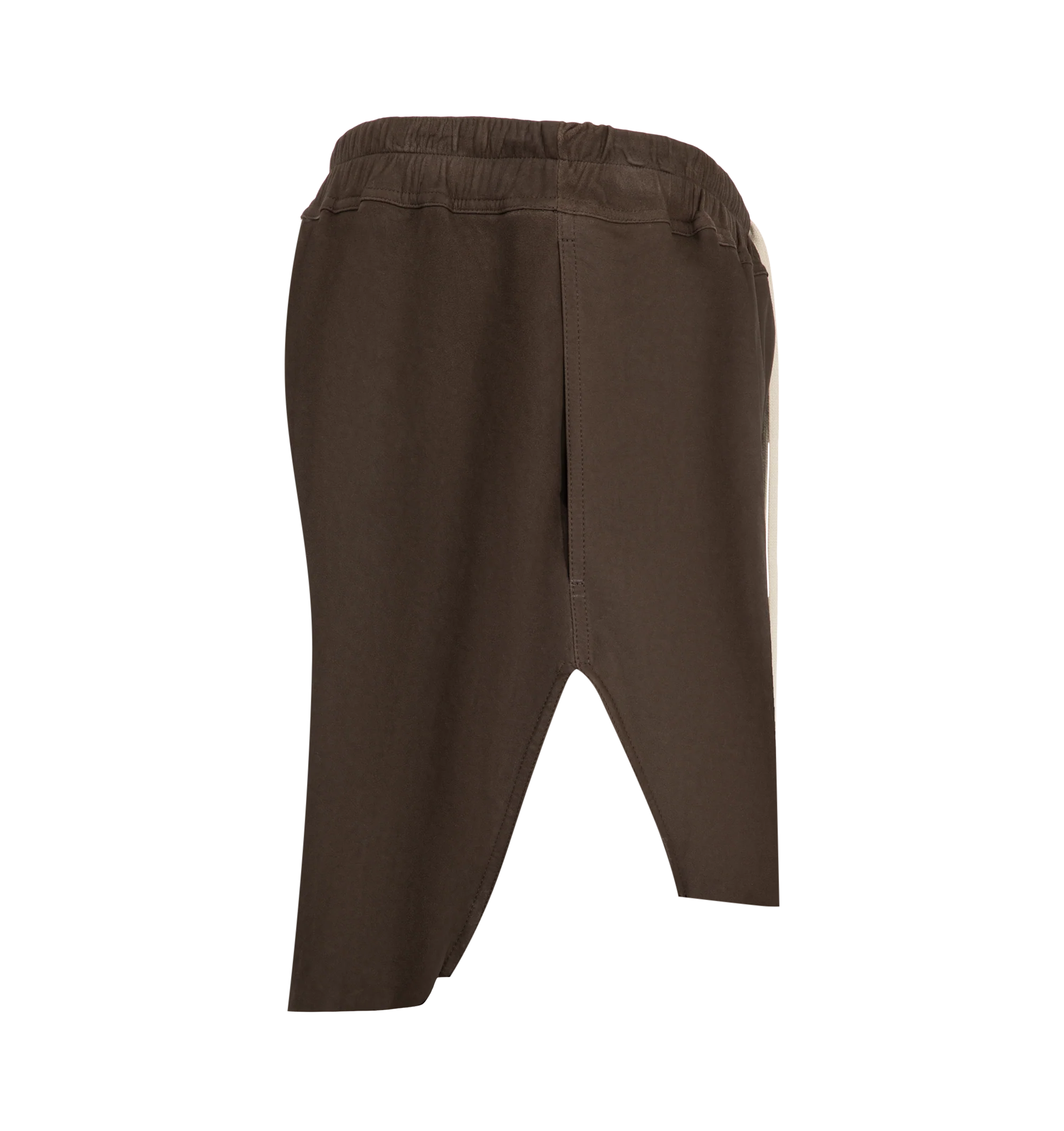 Image 3 of 3 - BROWN - Rick Owens Men's Leather Shorts are crafted from lambskin and feature an drawstring waistband, side pockets, and a contrasting hem, the style is finished with a smooth cupro lining for added comfort. Main Material: 100% lambskin. Lining: 100% cupro.  