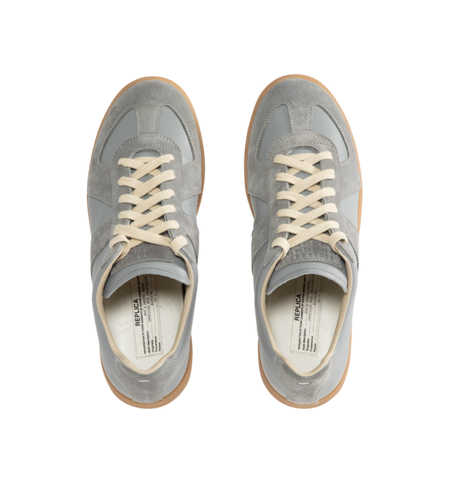 Image 5 of 5 - BLUE - MAISON MARGIELA High Quality Luxury Sneakers featuring lace-up sneakers in buffed nappa calfskin and calfskin suede, contrasting sole, Maison Margiela logo label on the tab, internal High Quality Luxury label, internal elastic and all-over Maison Margiela logo insole. 100% calf leather. Sole: 100% rubber. Made in Italy.