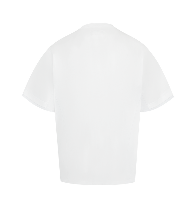 Image 2 of 2 - WHITE - SACAI Cotton Jersey T-shirt featuring rib-knit crewneck, embroidered logo and patch pocket at chest, short sleeves and dropped shoulders. 100% cotton. Made in Japan.
