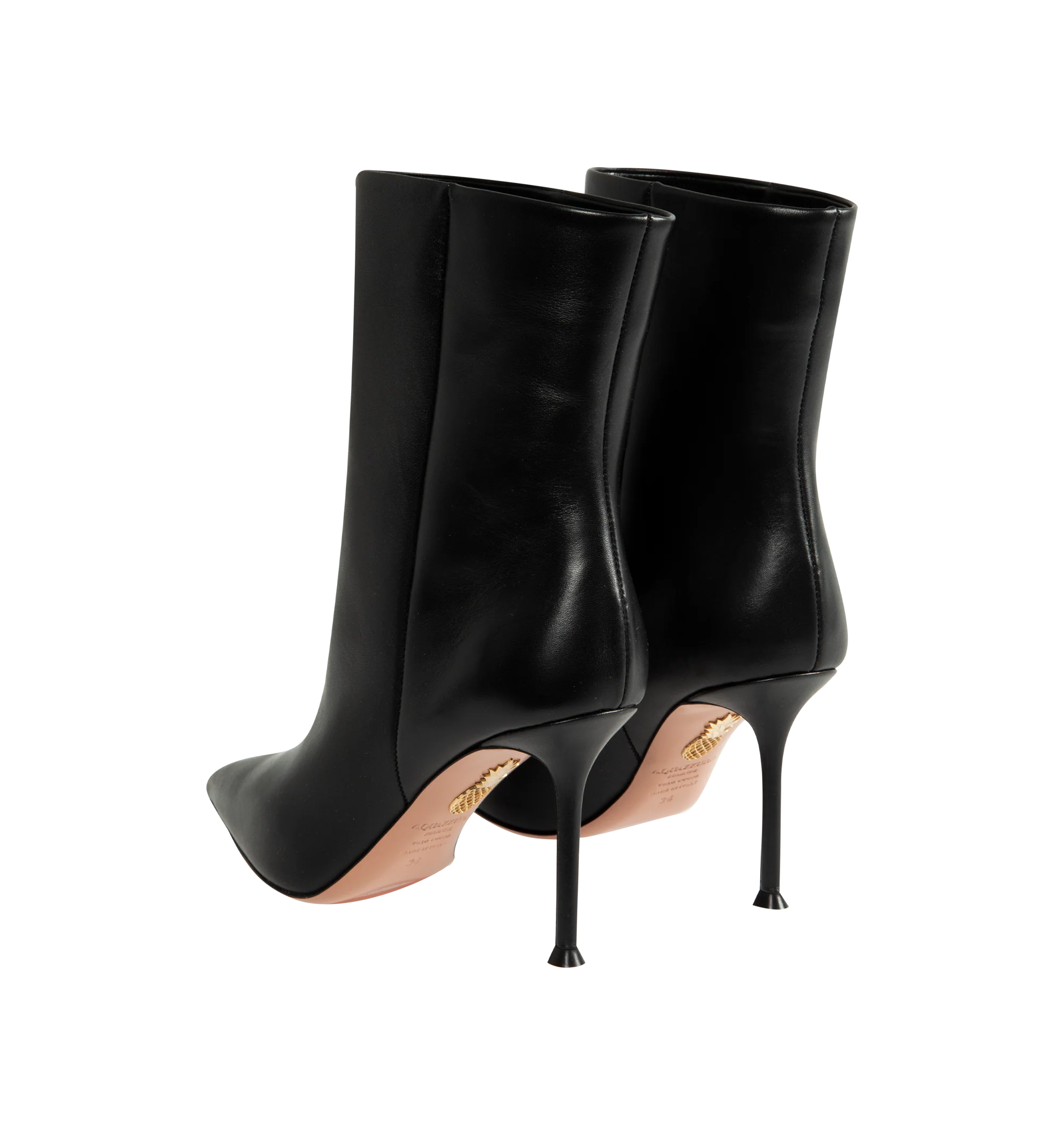 Image 3 of 4 - BLACK - Aquazzura Women's Harper Bootie 85 is crafted from smooth leather and features a sleek ankle-high silhouette with a pointed toe for an elegant, elongated profile. Designed in an easy pull-on style, these designer booties are set on an 85mm heel and finished with a soft leather lining and durable calf leather sole. Upper: Leather. Lining: Leather. Sole: Calf Leather. Stiletto Heel Height: 85 mm / 3.3 in. Closure: Pull-On. Toe: Pointed. Made in Italy.