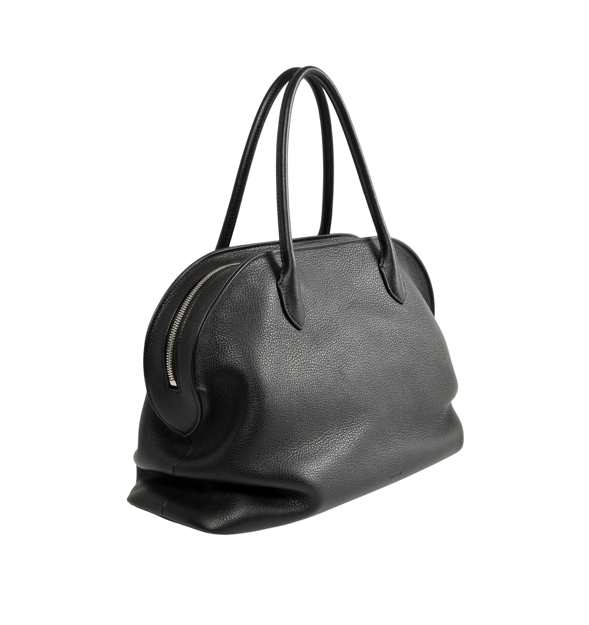 Image 2 of 4 - BLACK - The Row Agnes 15 Bag is crafted from finely grained calfskin leather and features a softly structured top-handle silhouette with tubular handles, gusseted side folds, a curved top zip closure, and a flat base. This designer leather handbag combines exceptional Italian craftsmanship with a spacious, minimalist design, while the naturally finished, metal-free tanned calfskin offers an exceptionally soft touch. Main Material: 100% Calfskin Leather. Lining: 100% Lambskin Leather. Dimensio