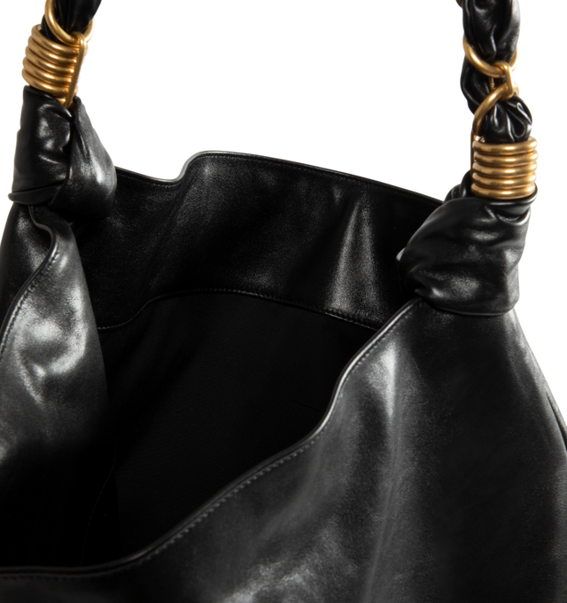 Image 4 of 4 - BLACK - Saint Laurent Womens Shoulder Bag is crafted from smooth calfskin leather. Features a woven CASSANDRE chain shoulder strap, cotton lining, bronze-tone hardware, and spacious interior. Dimensions: 46  38  25 cm; Strap Drop: 36 cm. Main Material: Calfskin Leather; Hardware: Brass; Lining: Cotton. Made in Italy. 