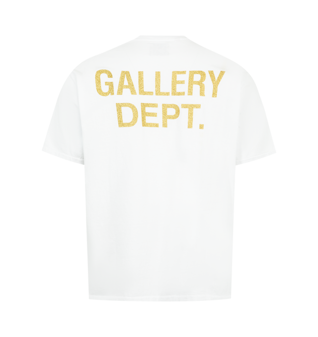Image 2 of 2 - WHITE - GALLERY DEPT. French Collector Tee featuring classic short sleeve, relaxed fit, signature GD ENGLISH logotype on the front and rendered in gold glitter on the back and faded throughout. 100% cotton. Made in USA.