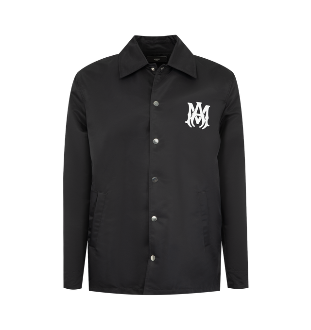 Image 1 of 3 - BLACK - AMIRI MA Coach Jacket featuring water-resistant nylon, classic snap button-down construction, snap button wrist closure, side pockets and MA detailing. 100% nylon. Made in Italy.