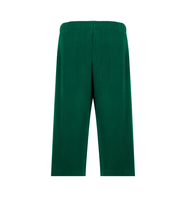 Image 2 of 3 - GREEN - ISSEY MIYAKE Pant featuring mid-length, quick-drying property, relaxed fit, pleats throughout, pockets on both sides, a drawcord at the waist and a button-fly design. 100% polyester. Made In The Philippines.