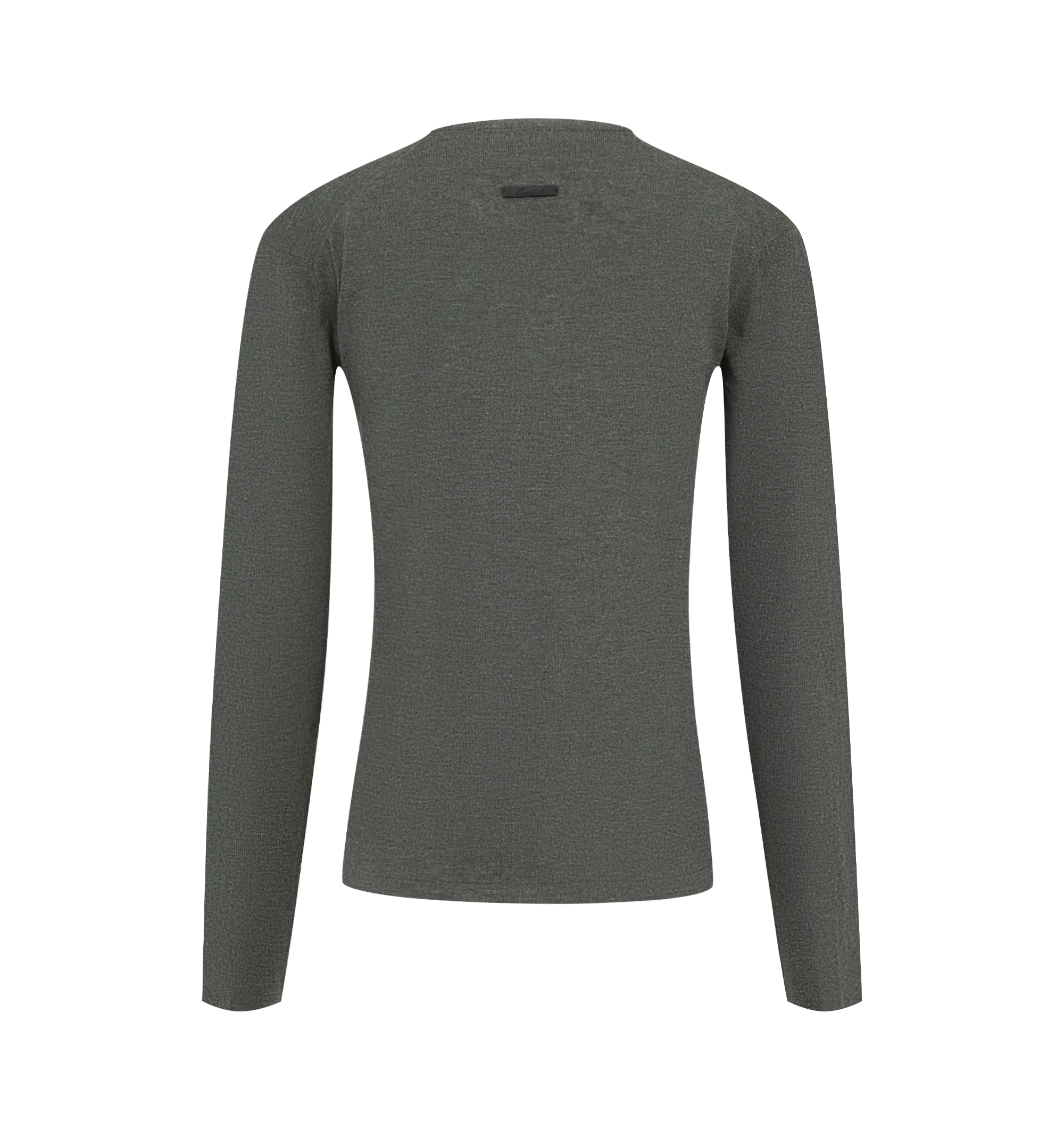 Image 2 of 2 - GREY - Fear of God Essentials Womens Slim Long Sleeve Top is crafted from a soft knit. Features a classic slim contoured fit, ribbed crew neckline, long sleeves, and an Essentials signature label at the back collar. Main Material: 88% Polyester, 12% Nylon.