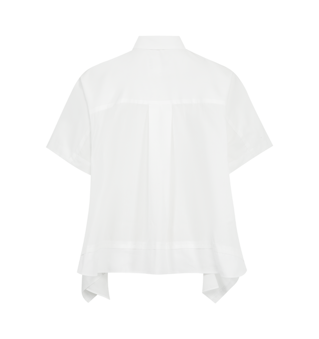 Image 2 of 2 - WHITE - SACAI Poplin Shirt featuring a sharp point collar, short sleeves, hidden-button placket and draped back. 65% polyester, 35% cotton. Made in Japan.