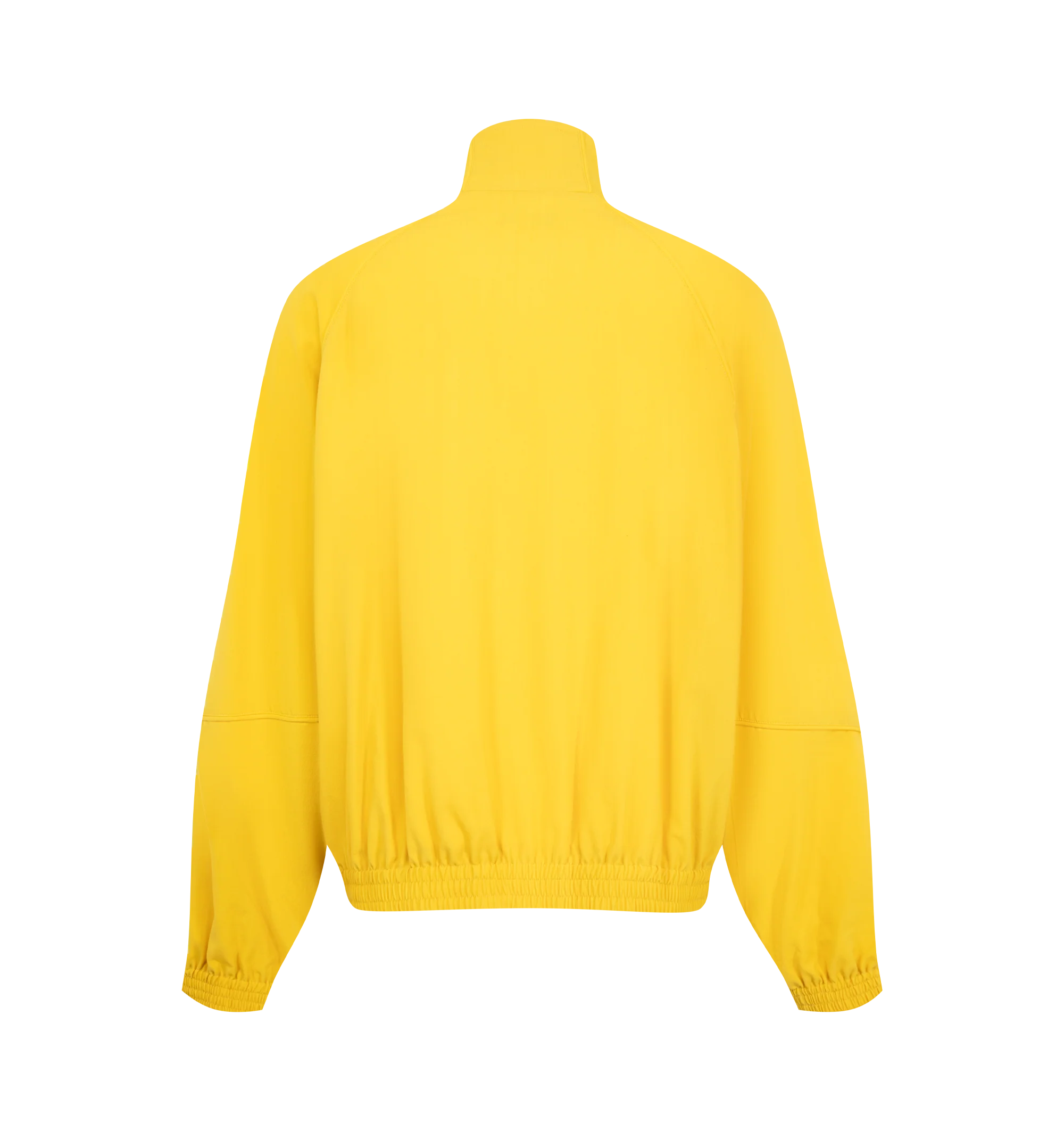 Image 2 of 3 - YELLOW - Willy Chavarria Men's Ruff Rider Track Jacket featuring script logo on the front chest, stand collar, golden zip front, long dolman sleeves with elasticized cuffs, side zip pockets, elasticized hem and relaxed cut. Main Material: Cotton. Made in USA.