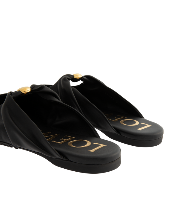 Image 3 of 4 - BLACK - LOEWE Pebble Soft Mule in supple nappa lambskin with a flexible upper featuring a metallic Pebble with an Anagram engraved detail and a signature petal toe shape, padded leather insole and anagram embossed rubber outsole. Lambskin. Made in Italy.