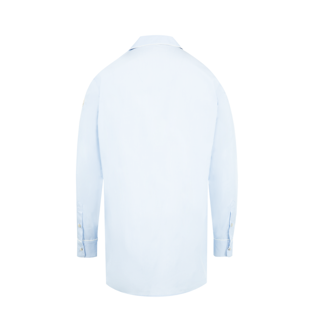 Image 2 of 3 - BLUE - MONCLER Shirt featuring snap button closure, chest pocket, long sleeves, adjustable cuffs and piped trim. 100% cotton.