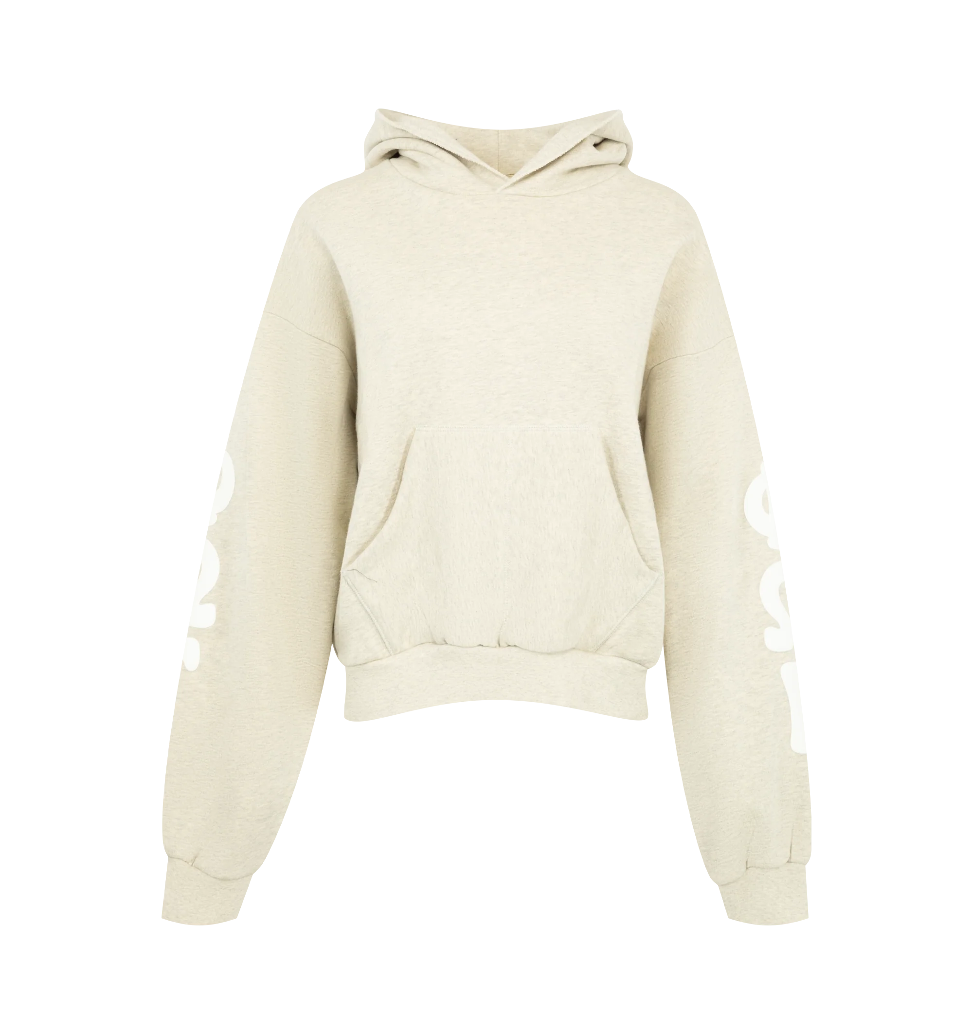 Image 1 of 2 - NEUTRAL - Fear of God Womens 90s Fleece Hoodie is crafted from cotton fleece. Features a relaxed fit, hood, ribbed cuffs and hem, kangaroo pocket, and an Essentials logo label. Main Material: 100% Cotton.