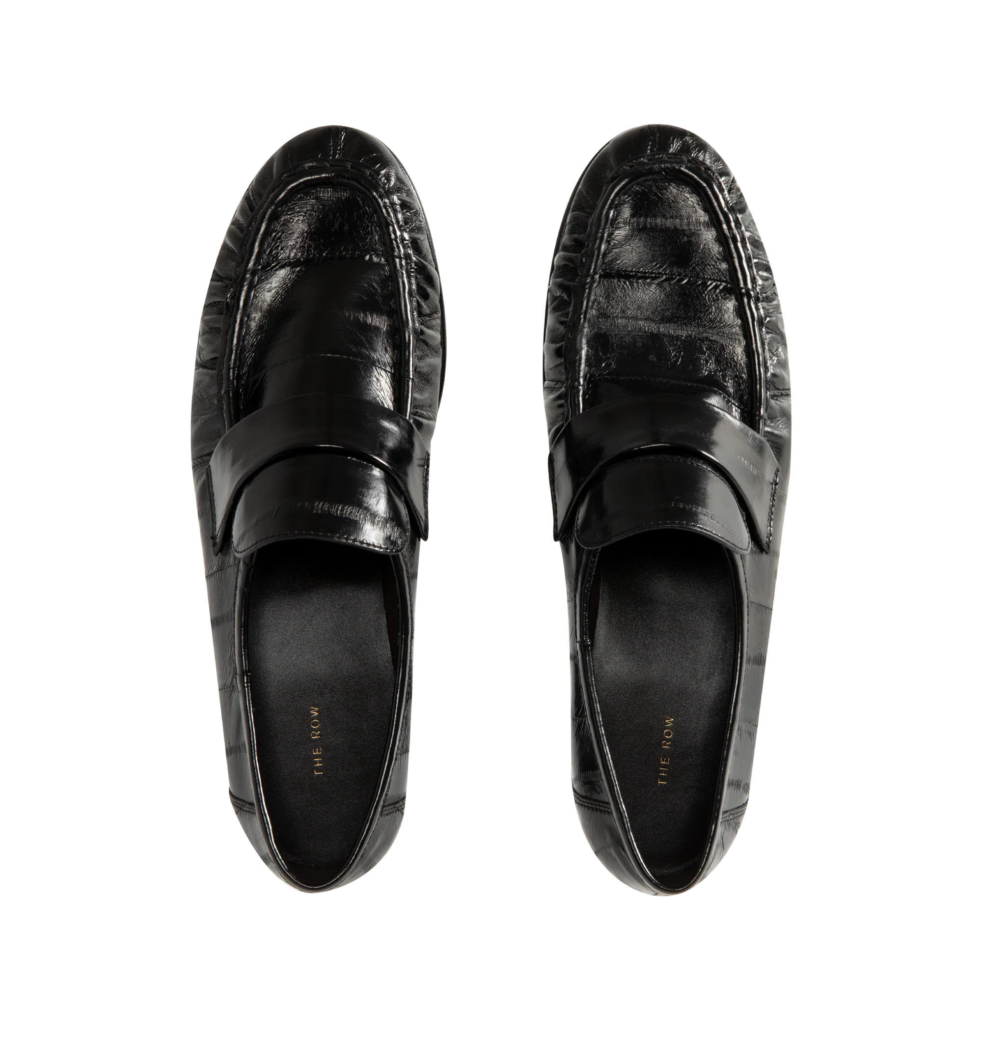 Image 4 of 4 - BLACK - THE ROW Soft loafer artisanally-crafted in polished eel skin leather with pleated outer vamp, curved front strap, hand-painted leather sole and sueded leater lining. 0.75 in. heel. Made in Italy.