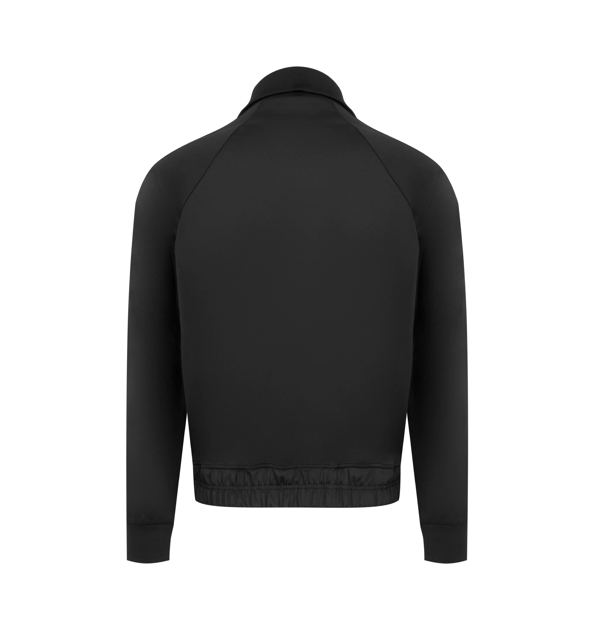 Image 2 of 3 - BLACK - Rhude Men's Madera Track Jacket is crafted from premium performance fabric and features a relaxed silhouette with a full-zip front, stand collar, side pockets, and signature Madera-inspired detailing for a refined athletic look. This designer track jacket combines vintage sportswear influences with Rhude's signature luxury streetwear aesthetic, creating a versatile layering piece for elevated everyday wear. Main Materials: 98% Polyester 2% Elastane.