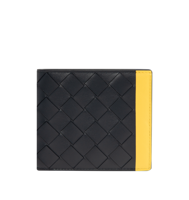 Image 1 of 3 - NAVY - BOTTEGA VENETA Intrecciato Bi-Fold Wallet featuring intrecciato calfskin leather wallet with color block design, eight card slots, two bill compartments and two additional pockets. Calfskin. Made in Italy.