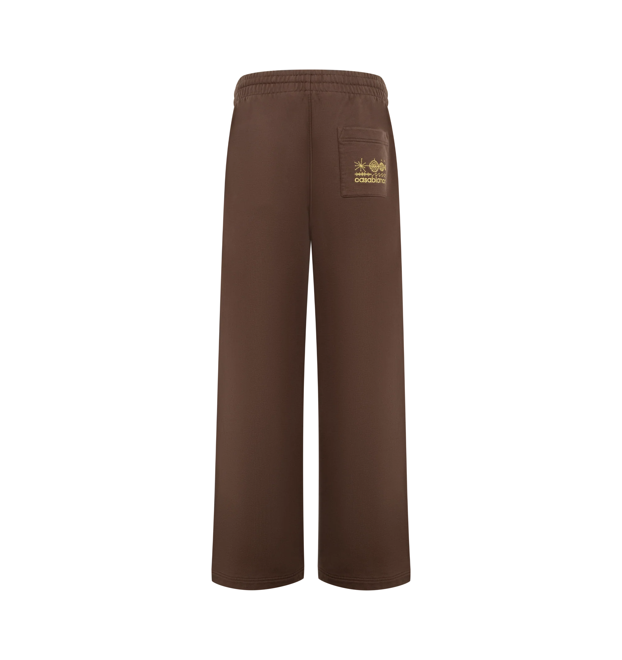 Image 2 of 3 - BROWN - Casablanca Men's Embroidered Pintuck Joggers are crafted from premium cotton and feature a relaxed silhouette with pintuck detailing, an elasticated drawstring waistband, ribbed cuffs, side pockets, and signature embroidered branding. These designer joggers combine exceptional everyday comfort with Casablanca's refined luxury sportswear aesthetic, creating an elevated essential for casual styling. Main Material: 100% Cotton.