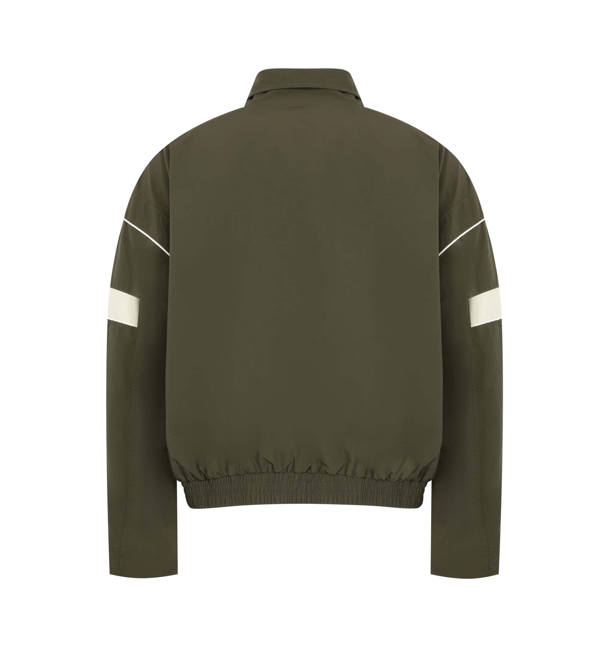 Image 2 of 3 - GREEN - Nahmias Men's Warm Up Jacket is crafted from premium performance fabric and features a relaxed silhouette with a full-zip front, stand collar, elasticated cuffs, and side pockets for everyday functionality. This designer warm-up jacket combines athletic-inspired styling with Nahmias' signature luxury streetwear aesthetic, creating a versatile layering piece for both casual and active wear. Main Material: Premium Nylon Performance Fabric.