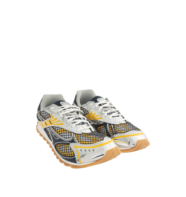 Image 2 of 5 - YELLOW - BOTTEGA VENETA Orbit Sneaker featuring mechanical textile upper, rubber sole, lace-up front, padded collar and tongue with Bottega Venneta logo detail at tongue. Made in Italy. 