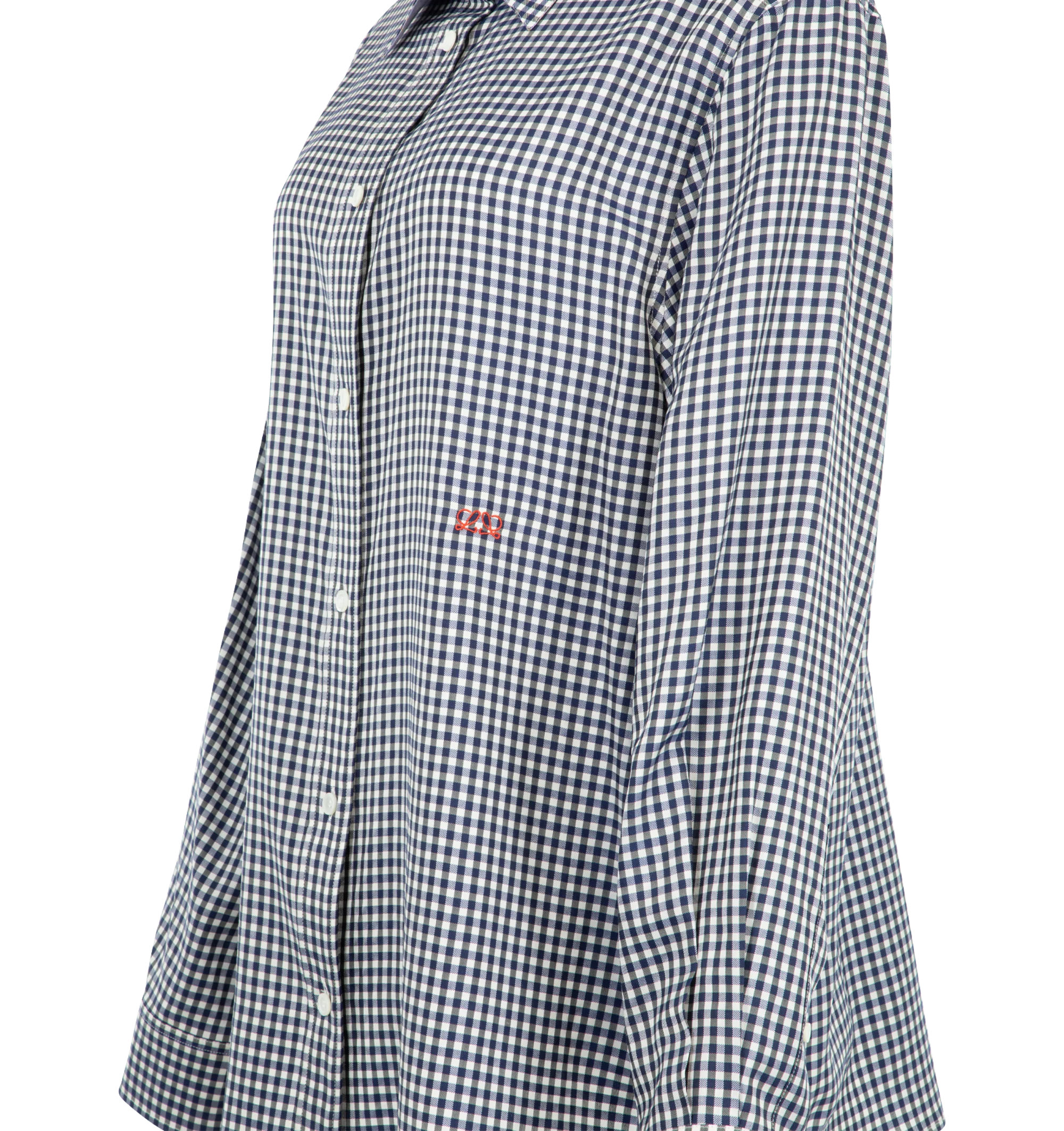 Image 3 of 3 - BLUE - Loewe Women's Shirt in Silk is crafted from lightweight checked silk twill and features a contrasting micro-check pattern at the under collar and inside cuffs. Designed in a regular fit with a regular length, this button-front style is finished with Double L embroidery at the front. Main Material: 100% Silk. Made in Italy.