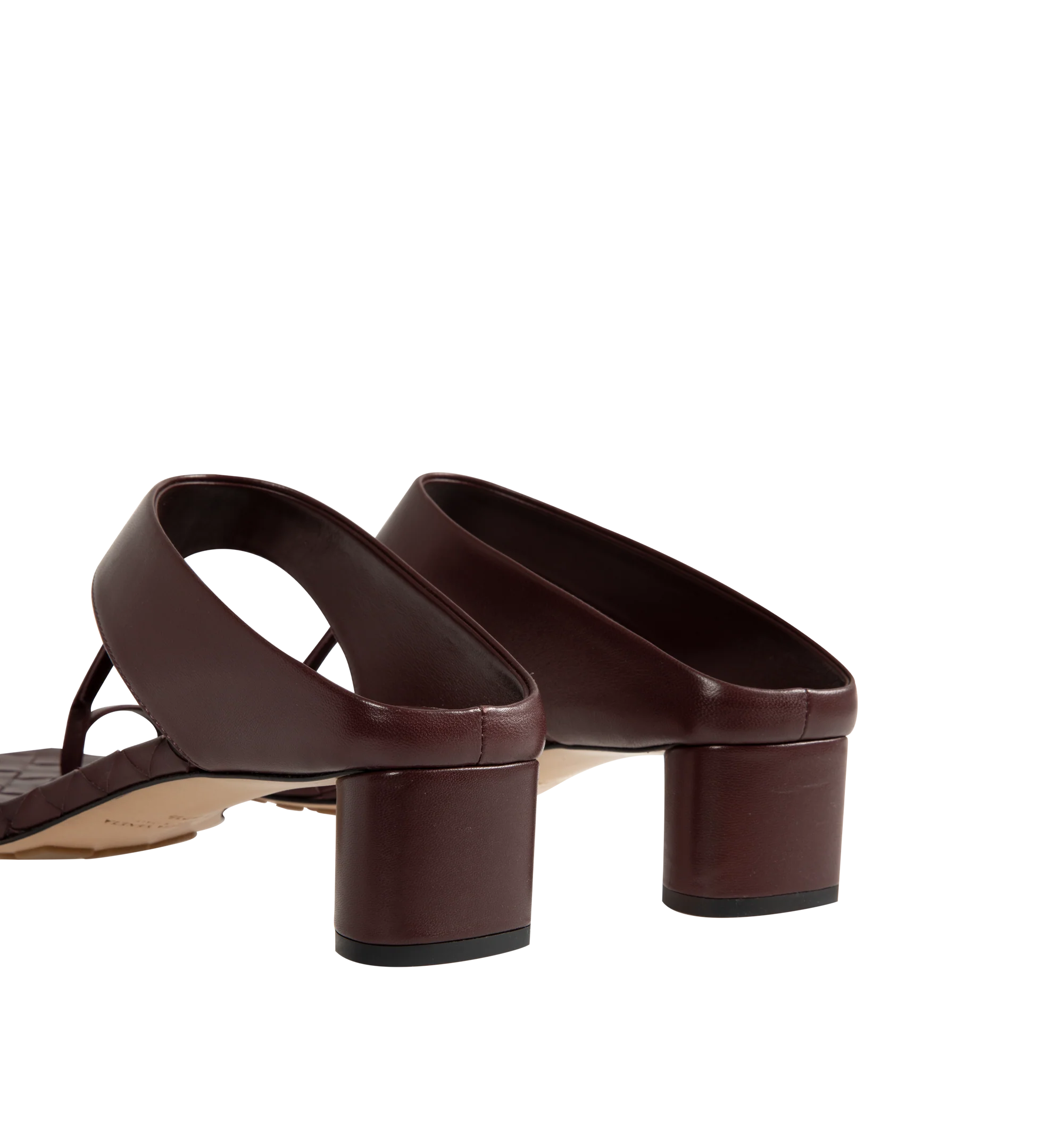 Image 3 of 4 - RED - Bottega Veneta Womens Kitten Heel Thong Sandals are crafted from nappa leather. Feature a toe-ring leather strap, Intrecciato leather insole, lambskin lining, kitten heel, and rubber-injected leather outsole. Upper: Nappa Leather; Lining: Lambskin; Outsole: Rubber-Injected Leather. Made in Italy.