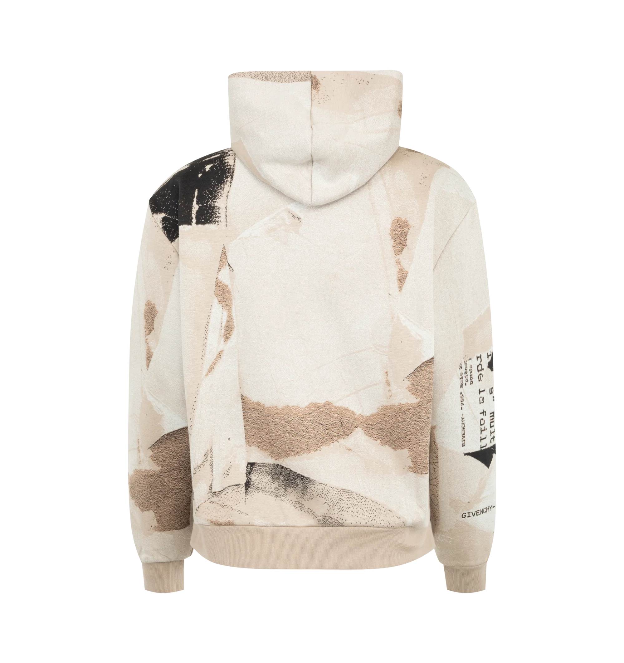 Image 2 of 2 - MULTI - Givenchy Men's Couture Seam Hoodie with Ripped Papers Jacquard is crafted from a textured cotton-blend jacquard and features the house's signature Couture Seam construction, creating a sculptural, rounded silhouette. Designed with a Ripped Papers jacquard motif, Givenchy Paris logo print at the front, drawstring hood, kangaroo pocket, and ribbed cuffs and hem, the hoodie reflects Givenchy's fusion of couture-inspired design and contemporary sportswear. Main Material: 71% Cotton, 13% P 