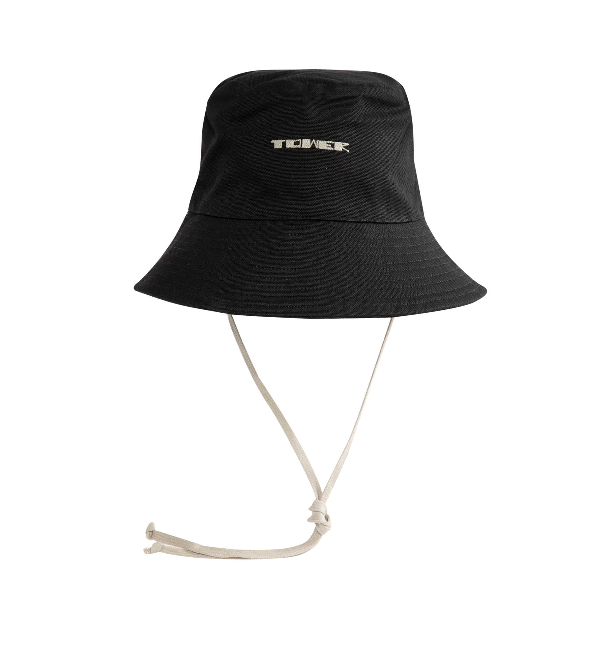 Image 1 of 2 - BLACK - Rick Owens DRKSHDW Gilligan Hat is crafted from foil-treated stretch denim and features the brand's signature bucket hat silhouette with a worn-in, garment-dyed finish. Designed with fading throughout, topstitch detailing, quilted trim, and a self-tie chin strap, the hat reflects the labes distinctive blend of utilitarian function and avant-garde style. Main Material: 85% Cotton, 10% Polyester, 5% Elastane. Lining: 100% Cotton. Made in Italy.
